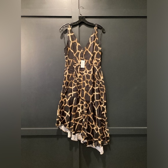 Milly asymmetrical Black "Dashielle" Giraffe Hi Low ruffle Flare Midi Dress 6 - Picture 6 of 10